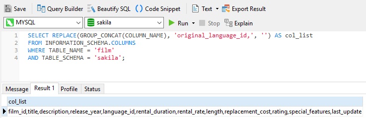 Selecting All But One Column In MySQL